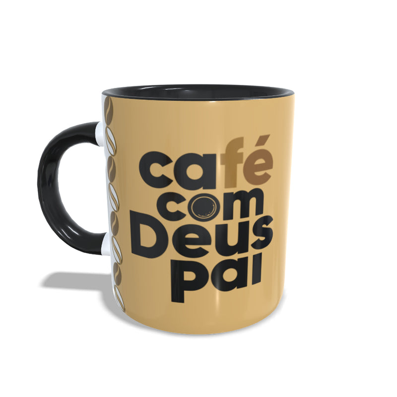 Caneca Personalizada Café com Deus Pai - Porcelana 325ml